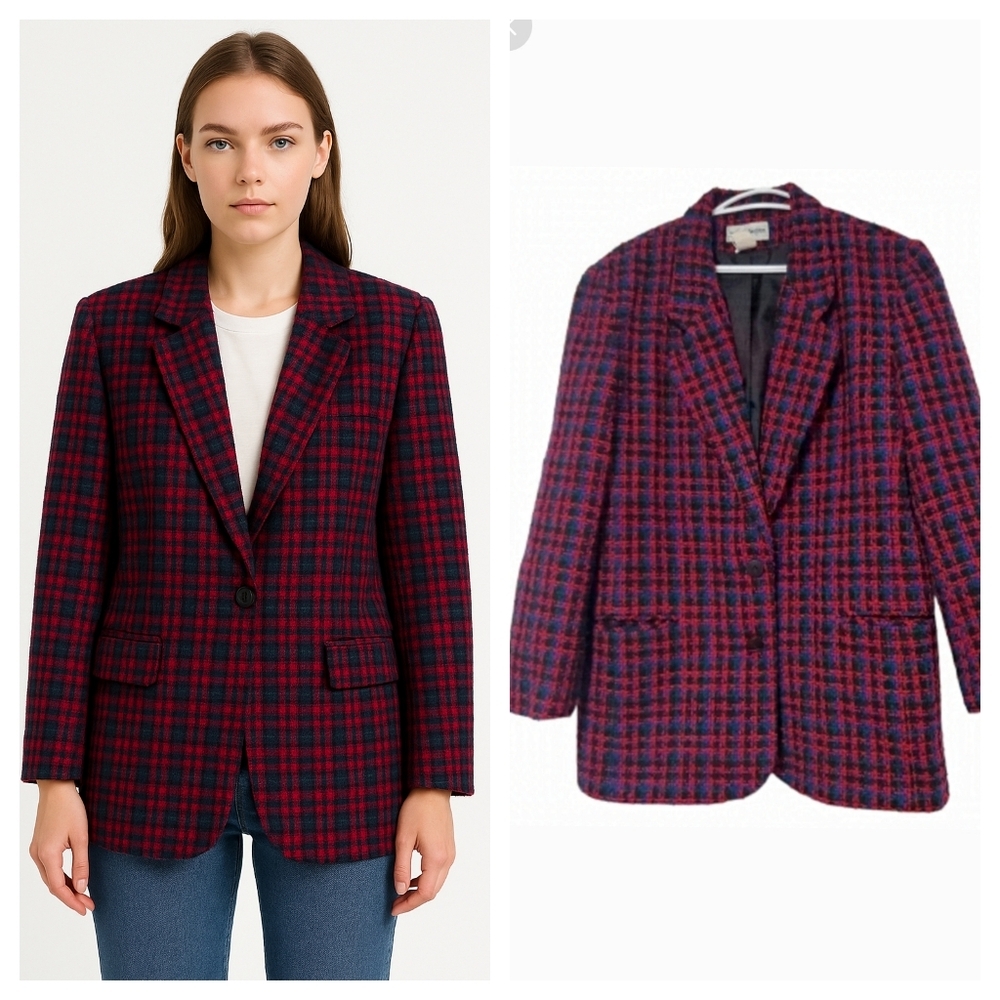 Norton McNaughton Red and Blue Plaid Blazer